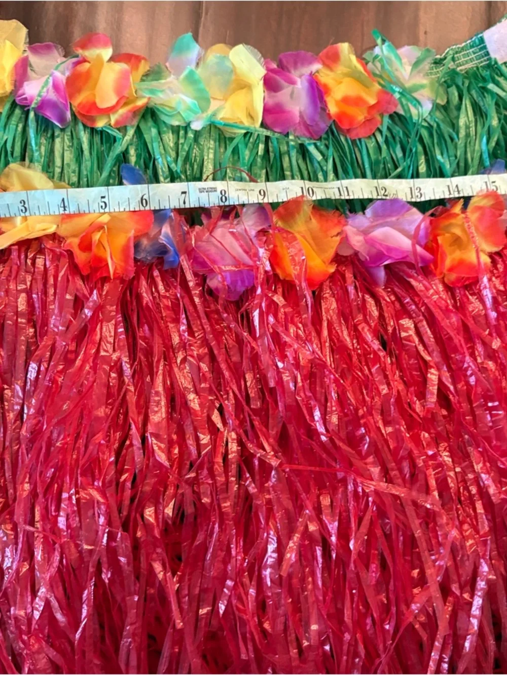 Girls Play Hawaiian Hula Grass Skirts with Adjustable Flower Waistbands